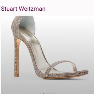 Stuart Weitzman Strappy Glitter Sandals Heels Womens 8 Leather Nudist Authentic